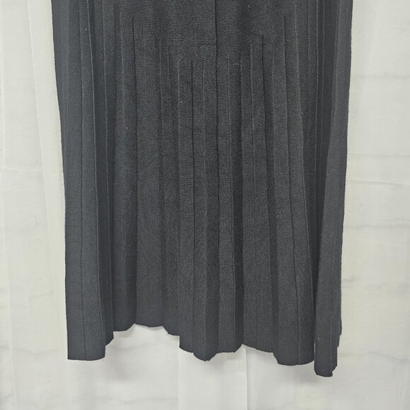 Milano Black Knit Pleated Skirt Midi Coquette Classic Money Office Formal L - Picture 4 of 10
